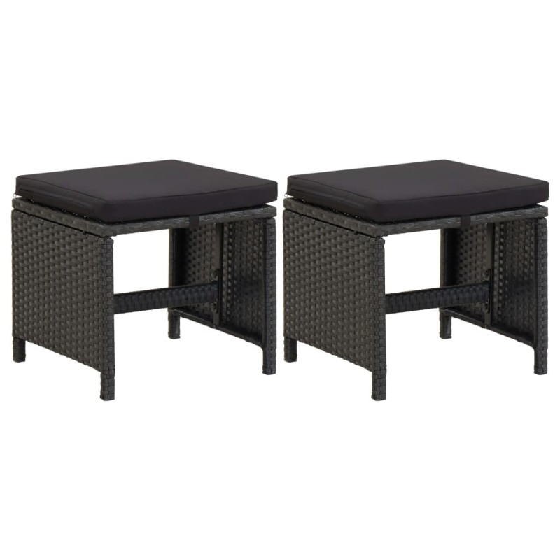 Tabourets de jardin avec coussins lot de 2 Résine tressée Noir 570100570100