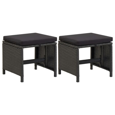 Tabourets de jardin avec coussins lot de 2 Résine tressée Noir 570100570100