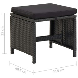 Tabourets de jardin avec coussins lot de 2 Résine tressée Noir 570100570100