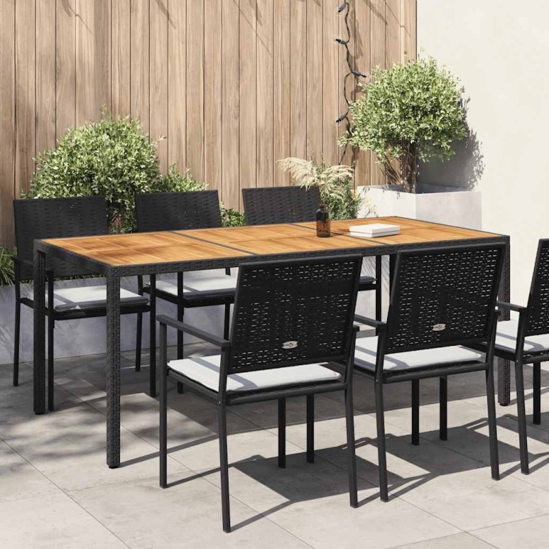 Table de jardin 190x90x75 cm Résine tressée et bois acacia Noir 570103570103