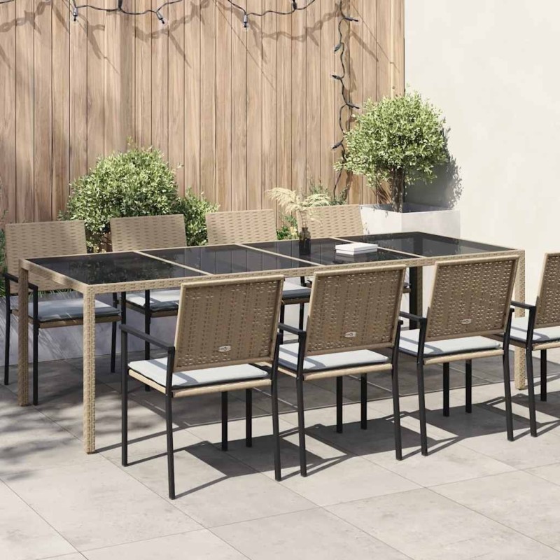 Table de jardin Beige 250x100x75 cm Verre trempé et poly rotin 570104570104