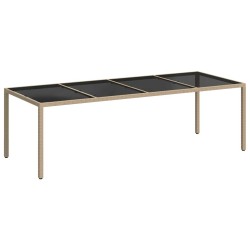 Table de jardin Beige 250x100x75 cm Verre trempé et poly rotin 570104570104