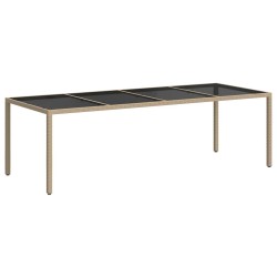 Table de jardin Beige 250x100x75 cm Verre trempé et poly rotin 570104570104