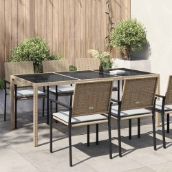 Table de jardin Beige 190x90x75 cm Verre trempé/résine tressée 570105570105