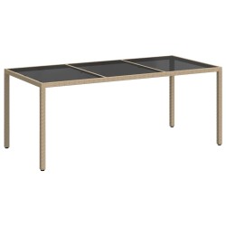Table de jardin Beige 190x90x75 cm Verre trempé/résine tressée 570105570105