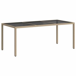 Table de jardin Beige 190x90x75 cm Verre trempé/résine tressée 570105570105