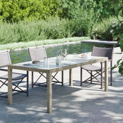 Table de jardin Gris 190x90x75 cm Verre trempé/résine tressée 570106570106