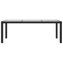 Table de jardin Noir 190x90x75 cm Verre trempé/résine tressée 570107570107