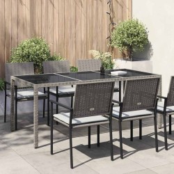 Table de jardin Gris 190x90x75 cm Verre trempé/résine tressée 570108570108