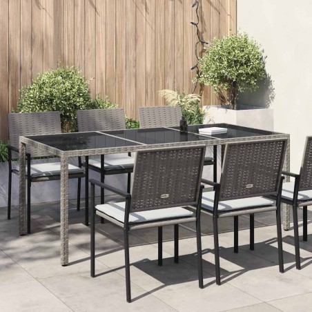 Table de jardin Gris 190x90x75 cm Verre trempé/résine tressée 570108570108