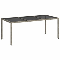 Table de jardin Gris 190x90x75 cm Verre trempé/résine tressée 570108570108