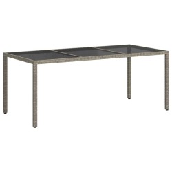 Table de jardin Gris 190x90x75 cm Verre trempé/résine tressée 570108570108