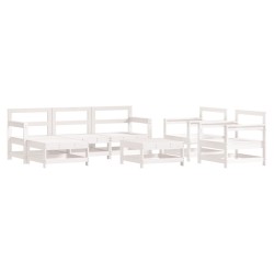 Salon de jardin 7 pcs Blanc Bois de pin massif 570116570116