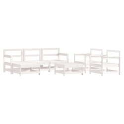 Salon de jardin 7 pcs Blanc Bois de pin massif 570126570126