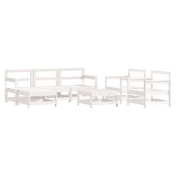 Salon de jardin 7 pcs Blanc Bois de pin massif 570144570144