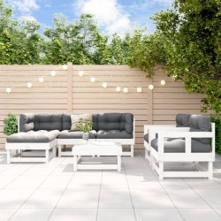 Salon de jardin 7 pcs Blanc Bois de pin massif 570149570149