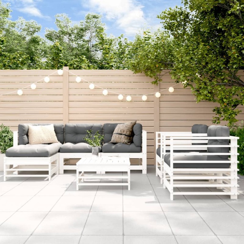 Salon de jardin 7 pcs Blanc Bois de pin massif 570159570159