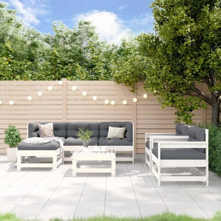 Salon de jardin 7 pcs Blanc Bois de pin massif 570161570161