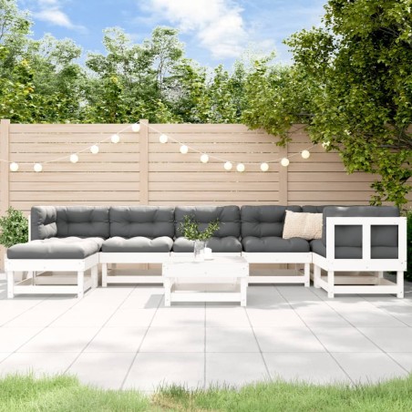 Salon de jardin 8 pcs Blanc Bois de pin massif 570170570170