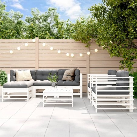 Salon de jardin 7 pcs Blanc Bois de pin massif 570172570172