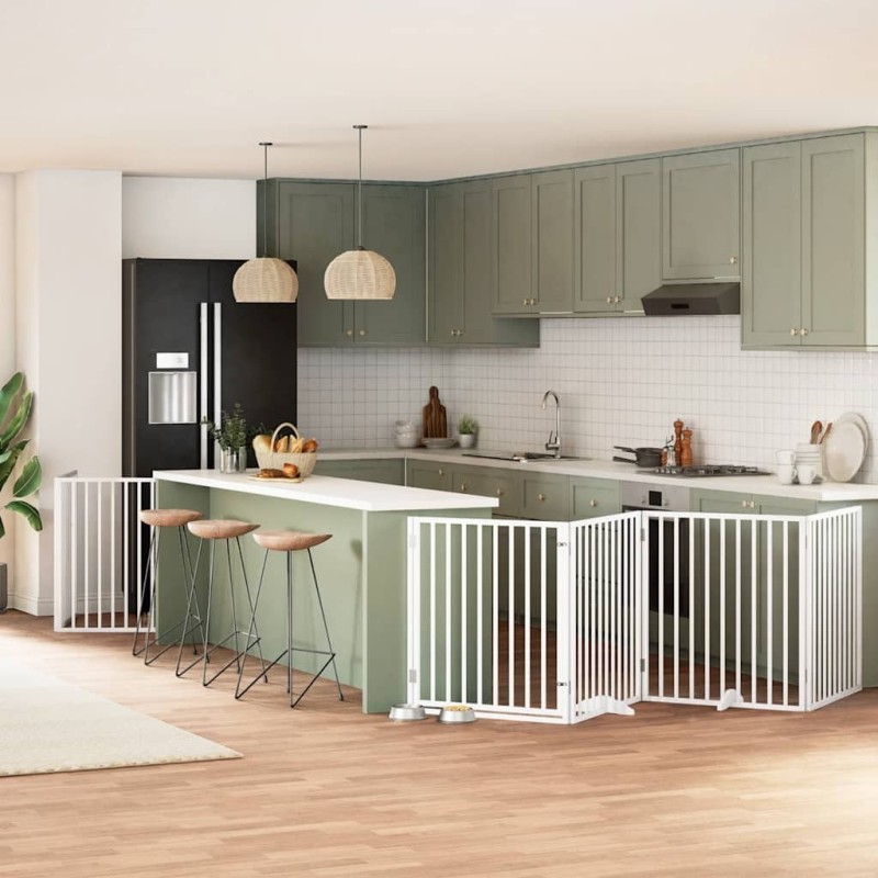 Barrière pour chien porte pliable 8panneaux blanc bois peuplier 570235570235