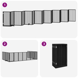 Barrière pour chien porte pliable 15panneaux noir bois peuplier 570258570258