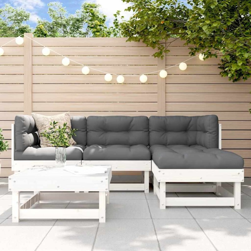 Salon de jardin 5 pcs avec coussins blanc bois massif 570292570292