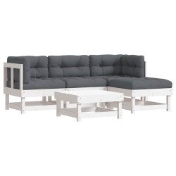 Salon de jardin 5 pcs avec coussins blanc bois massif 570292570292