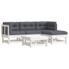 Salon de jardin 5 pcs avec coussins blanc bois massif 570292570292