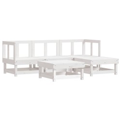 Salon de jardin 5 pcs avec coussins blanc bois massif 570292570292