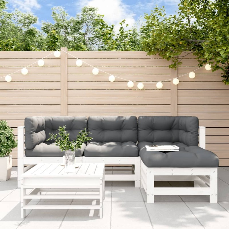 Salon de jardin 5 pcs avec coussins blanc bois massif 570299570299