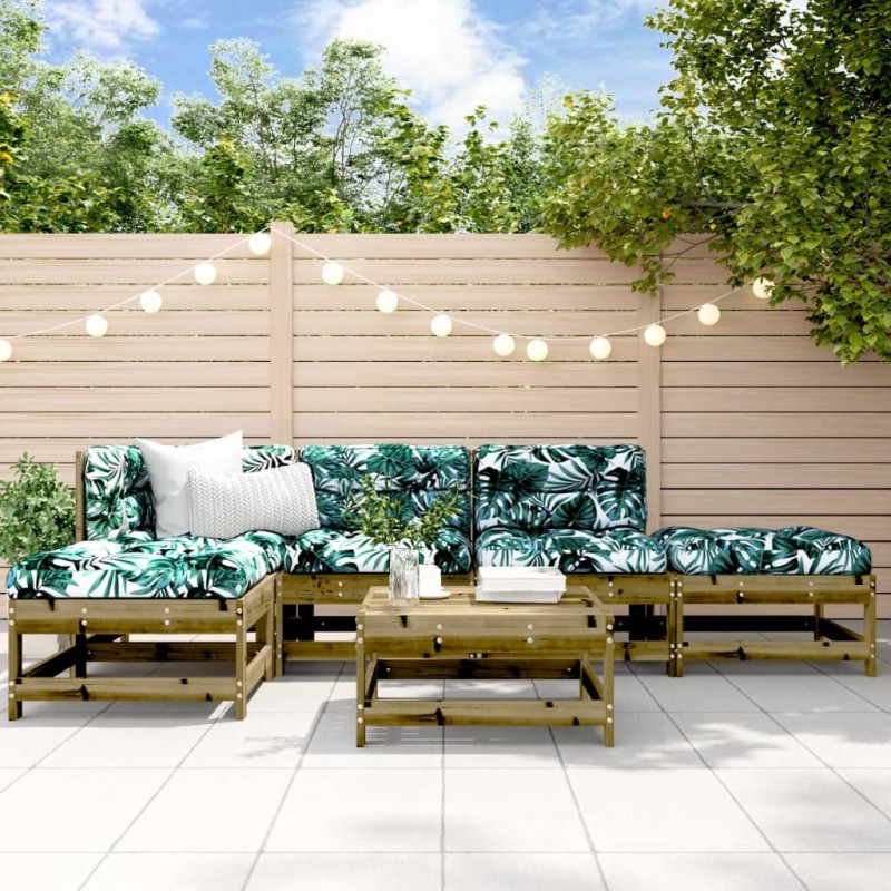 Salon de jardin 6 pcs avec coussins bois de pin imprégné 570304570304
