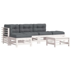 Salon de jardin 6 pcs avec coussins blanc bois massif 570306570306