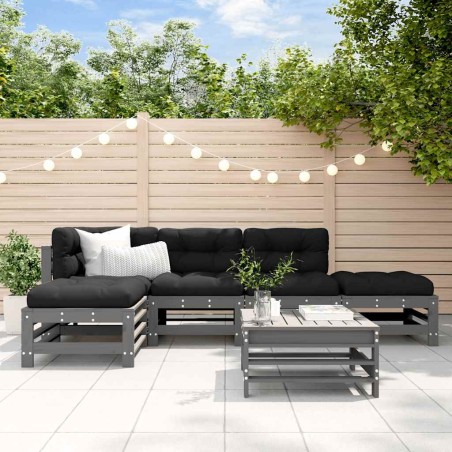 Salon de jardin 6 pcs avec coussins gris bois massif 570307570307