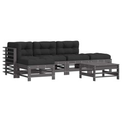 Salon de jardin 6 pcs avec coussins gris bois massif 570307570307