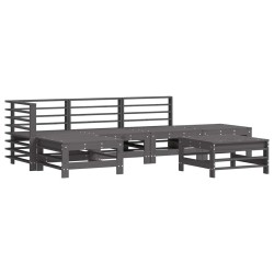 Salon de jardin 6 pcs avec coussins gris bois massif 570307570307