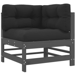 Salon de jardin 6 pcs avec coussins gris bois massif 570307570307