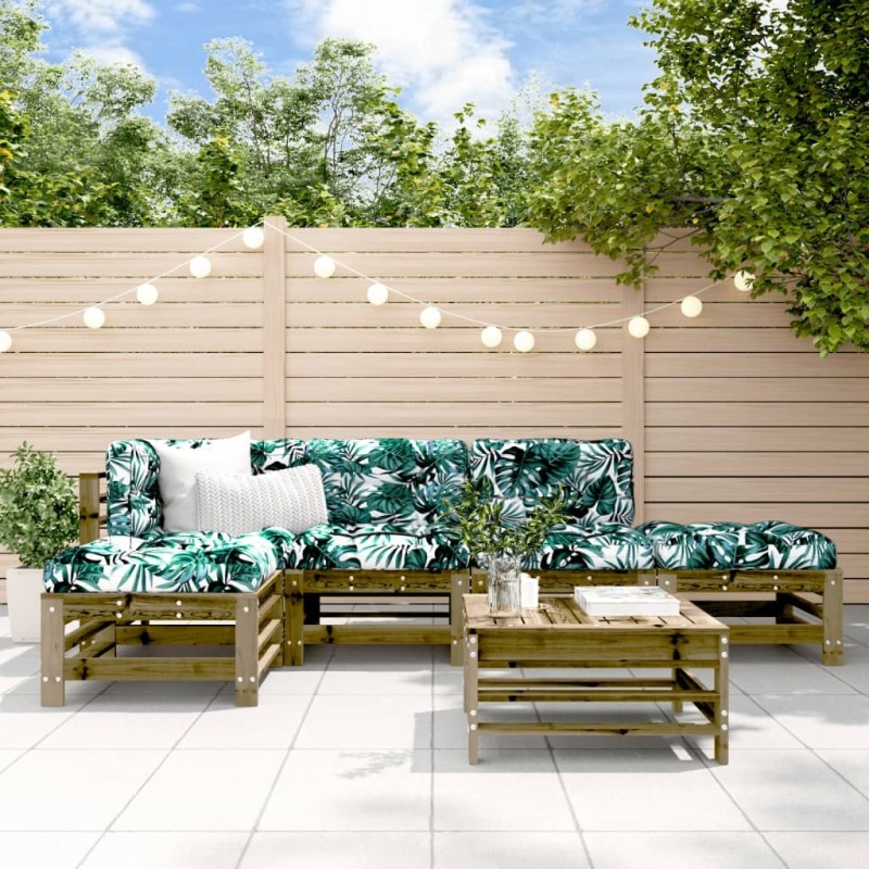Salon de jardin 6 pcs avec coussins bois de pin imprégné 570315570315