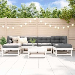Salon de jardin 7 pcs avec coussins blanc bois massif 570316570316