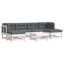 Salon de jardin 7 pcs avec coussins blanc bois massif 570316570316