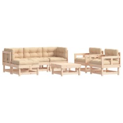 Salon de jardin 7 pcs avec coussins bois massif 570335570335