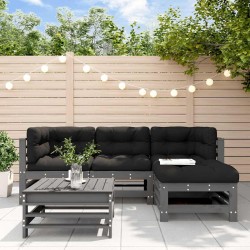 Salon de jardin 5 pcs avec coussins gris bois massif 570336570336
