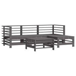 Salon de jardin 5 pcs avec coussins gris bois massif 570336570336