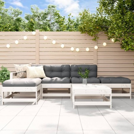 Salon de jardin 6 pcs avec coussins blanc bois massif 570377570377