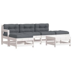 Salon de jardin 6 pcs avec coussins blanc bois massif 570377570377
