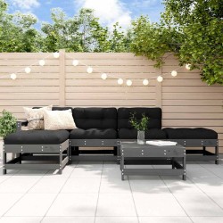 Salon de jardin 6 pcs avec coussins gris bois massif 570389570389