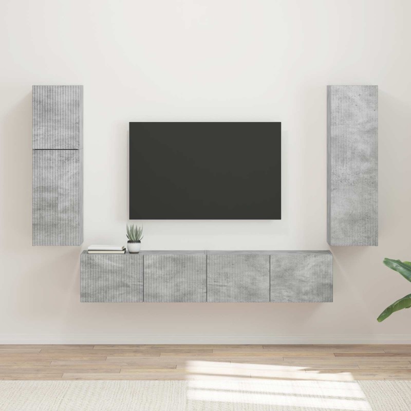 Ensemble meuble TV 4 pcs Gris béton Bois d'ingénierie 580777580777