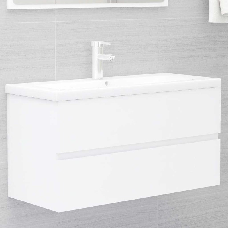 Armoire d'évier avec lavabo intégré blanc bois d'ingénierie 580785580785