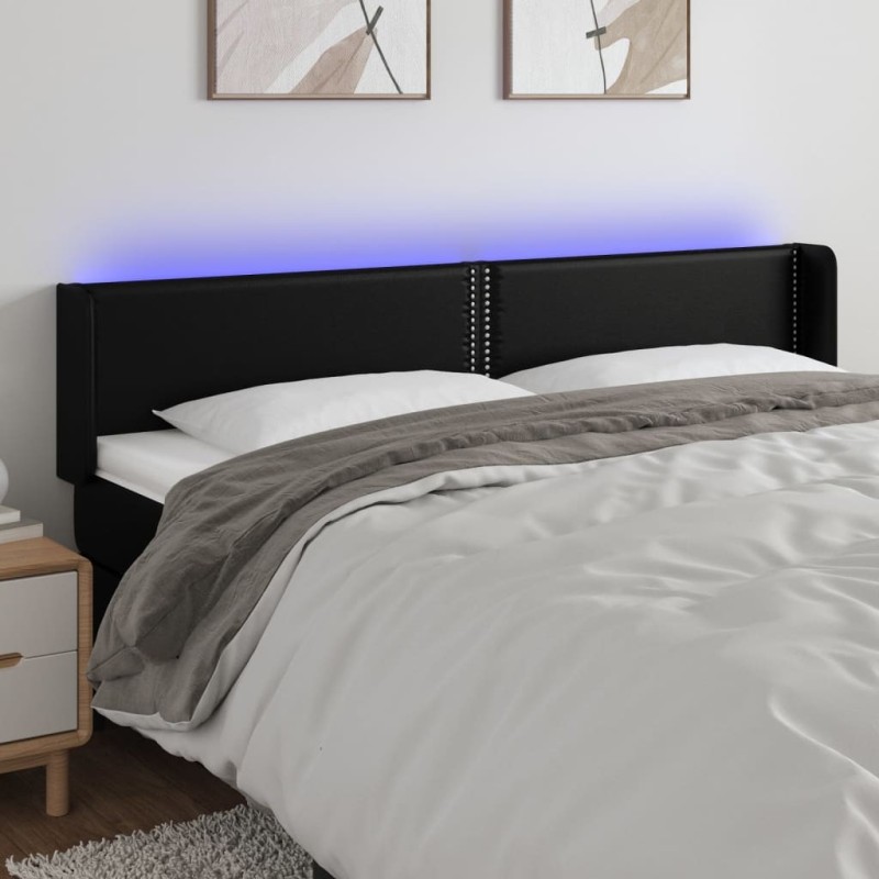 Tête de lit à LED Noir 203x16x78/88 cm Similicuir 580803580803