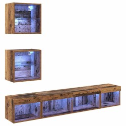 Unités murales TV avec LED 5 pcs Bois ancien Bois d'ingénierie 580840580840